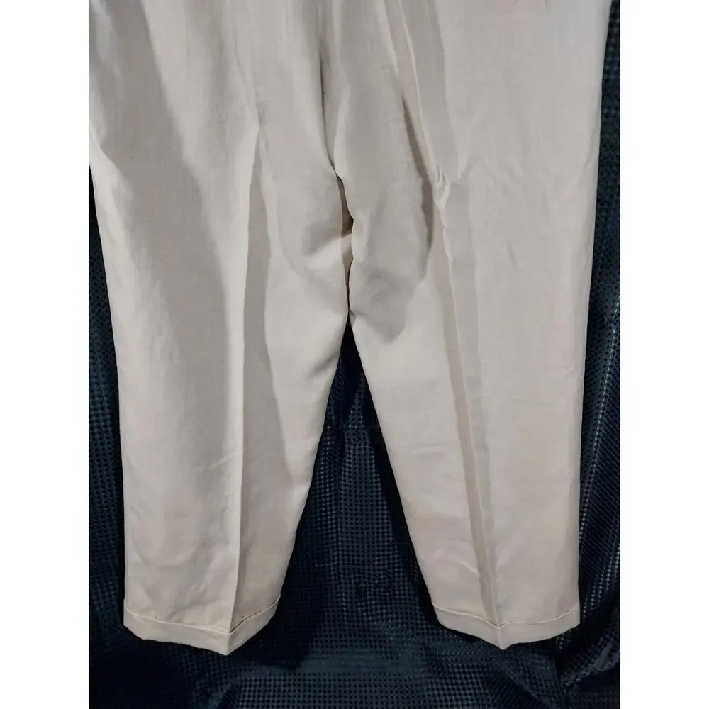 INSERCH! 100% LINEN! NATURAL TAN PLEAT FRONT, CUFFED, WIDE LEG DRESS PANTS! 42W